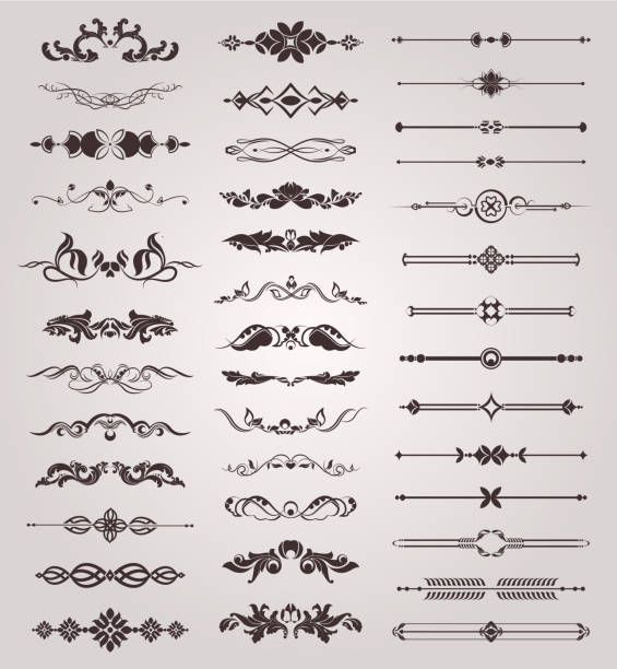 Vector set of vintage elements for design, Border decorative suitable for vignette manuscript and certificate document Vector set of vintage elements for design, Border decorative suitable for vignette manuscript and certificate document dingbat stock illustrations