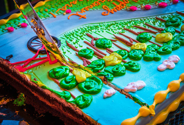 istock View of colorfully decorated cake cut into pieces 1326326258