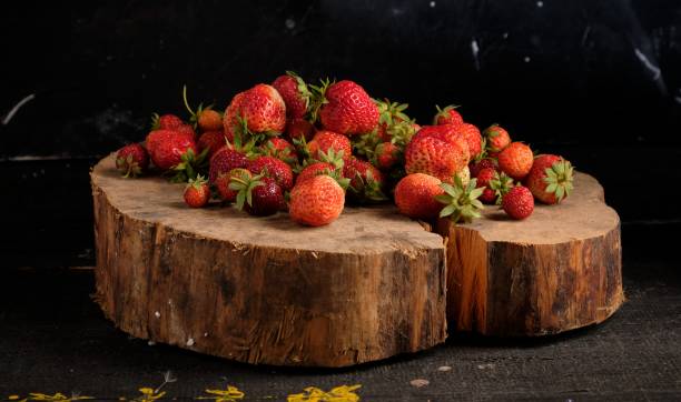 Strawberry on Wooden texture for background. Summer stock photo
