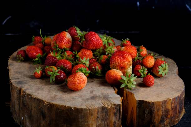 Strawberry on Wooden texture for background. Summer stock photo