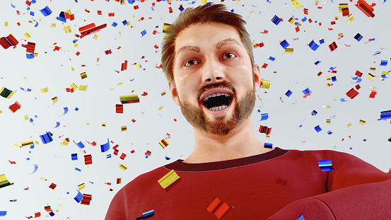 confetti pary man celebrating happy birthday 3D illustration