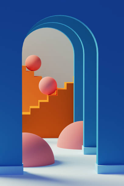 istock Blue arches, spheres and staircases. 3D Illustration 1326326800
