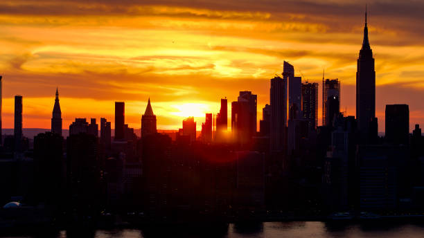 istock Drone Shot of Dramatic Behind Manhattan from Greenpoint, Brooklyn 1326326901
