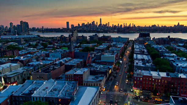 istock Greenpoint Avenue, Brooklyn at Dusk - Aerial 1326326930