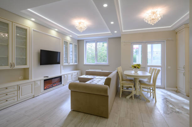 istock Modern large luxurious kitchen and dining room in studio apartment 1326328993