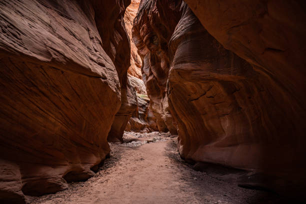 istock Overhanging Rock Walls Create A Narrow Slot Canyon 1326330457