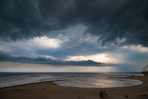 Ominous looking clouds belonging to a severe thunderstorm over lake IJsselmeer in The Netherlands.