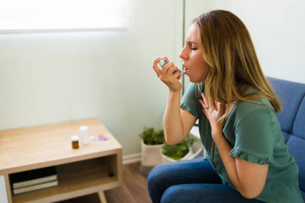 istock Caucasian woman with respiratory problems 1326337648