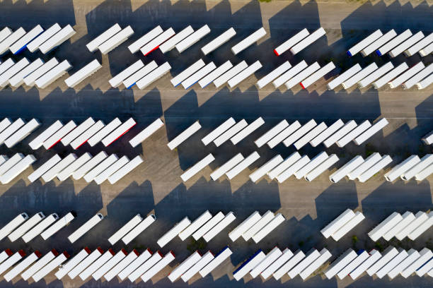 istock Truck Trailers and Shipping Containers, Aerial View 1326338499