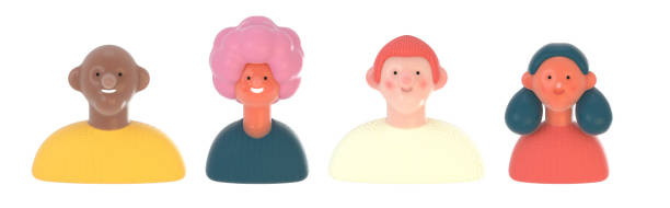 3D Bright people portrait - 3D render design concept illustration of a plastuc dolls of young men and women, face and shoulders avatars. User picture volumetric icons