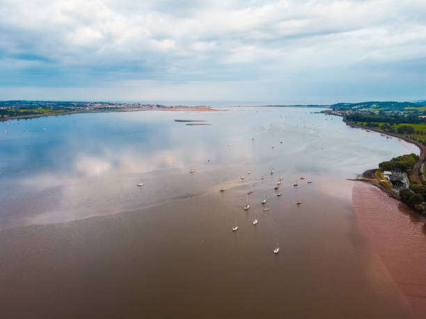 Aerial view of the River Exe stock photo
