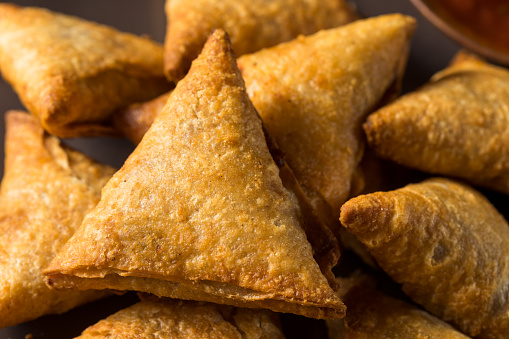 Homemade Indian Potato and Lentil Samosas with Dipping Chutney