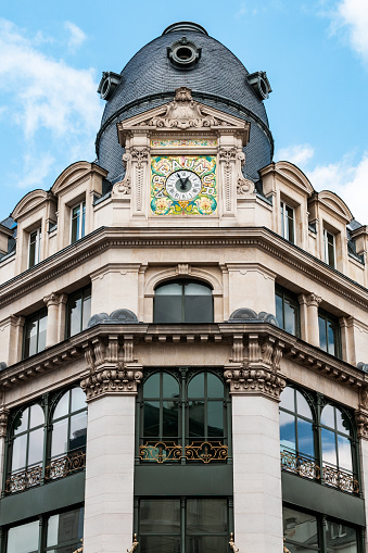 Facade of a shop in art deco style, in rue Réamur. Paris in France. April 8, 2021