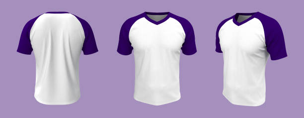 istock Short-sleeve raglan t-shirt mockup in front, side and back views 1326351465