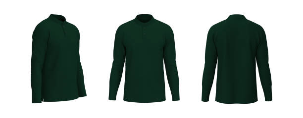 istock Blank mandarin collar t-shirt mockup in front, side and back views 1326352158
