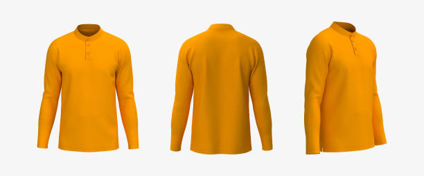 istock Blank mandarin collar t-shirt mockup in front, side and back views 1326352161