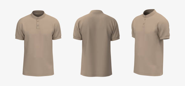 istock Blank mandarin collar t-shirt mockup in front, side and back views 1326352165