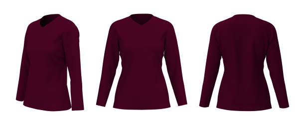 Women's v-neck t-shirt mockup, front, side and back views