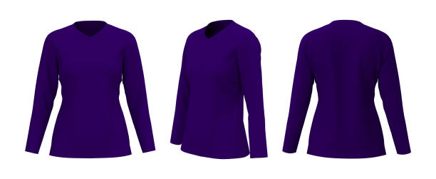 istock Women's v-neck t-shirt mockup in front, side and back views 1326352187