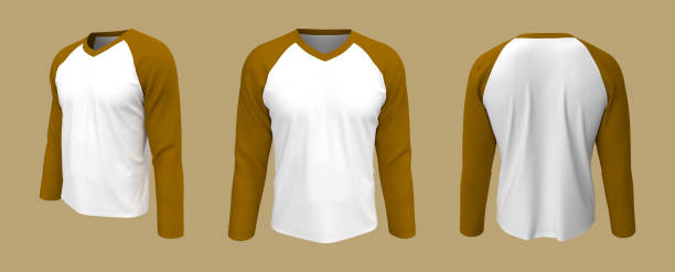 istock Long-sleeve raglan t-shirt mockup in front, side and back views 1326352258