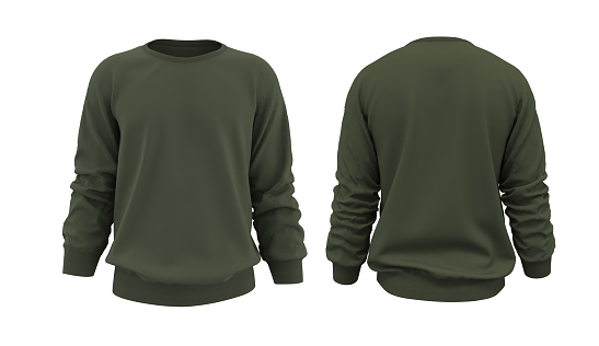 Blank sweatshirt mock up in front, and back views, isolated on white, 3d rendering, 3d illustration