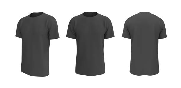 men's short-sleeve t-shirt mockup in front, side and back views men's short-sleeve t-shirt mockup in front, side and back views, design presentation for print, 3d illustration, 3d rendering short sleeved stock pictures, royalty-free photos & images