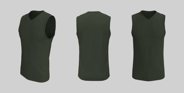 istock Blank v-neck sleeveless t-shirt mockup in front, side and back views 1326353221