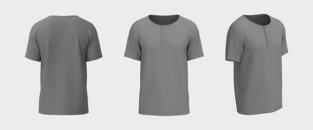 istock Blank short-sleeve henley t-shirt mockup. Front, back and side views 1326353812