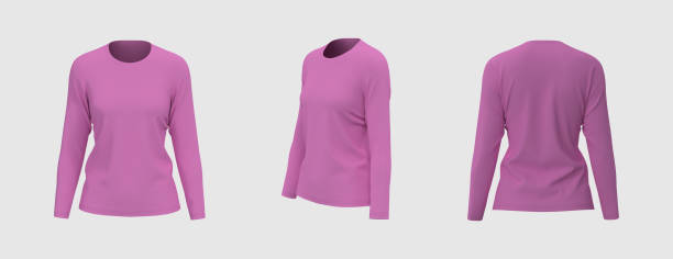 istock Women's long sleeve  t-shirt mockup, front, side and back views 1326353866