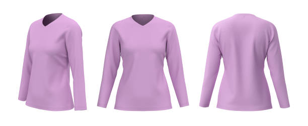 istock Women's v-neck t-shirt mockup in front, side and back views 1326353887
