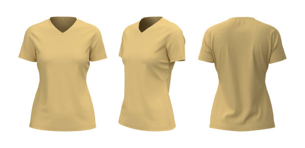 istock Women's v-neck t-shirt mockup in front, side and back views 1326353892