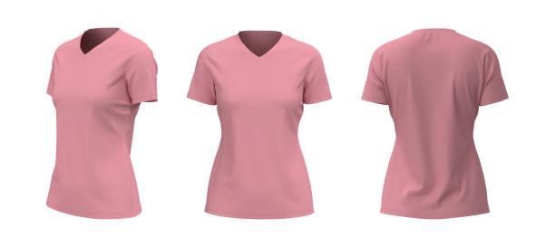 istock Women's v-neck t-shirt mockup in front, side and back views 1326353893