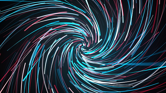 Flow of light glow lines, computer generated. 3d rendering of an abstract spiral backdrop.