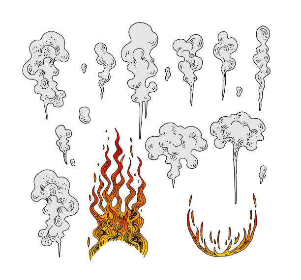 дудл облако дыма и огонь - full steam ahead stock illustrations