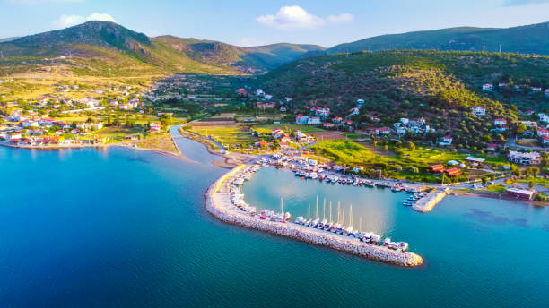 Urla balikliova izmir Aerial View Urla balikliova gulbahce is a town and the center of the district of the same name in İzmir Province, in Turkey. izmir photos stock pictures, royalty-free photos & images