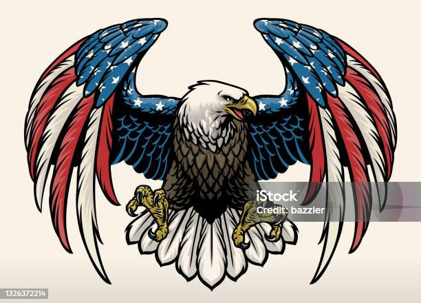 Kahladler Mit Amerika Flagge Farbe Stock Vektor Art und mehr Bilder von Adler - Adler, Weißkopfseeadler, Patriotismus