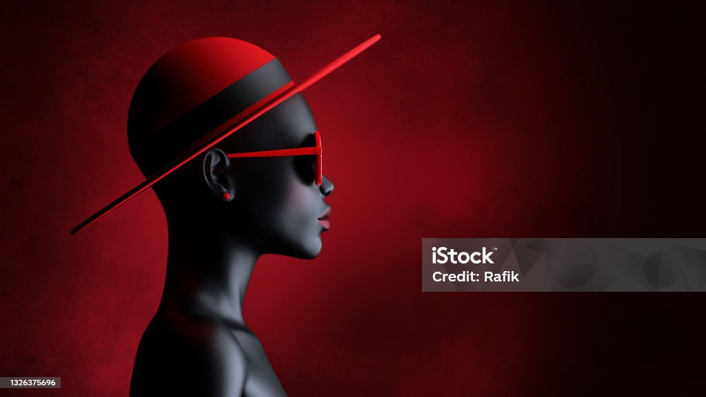 Red Hat 3D illustration of a black girl wearing sunglasses and a red hat Fashion Stock Photo