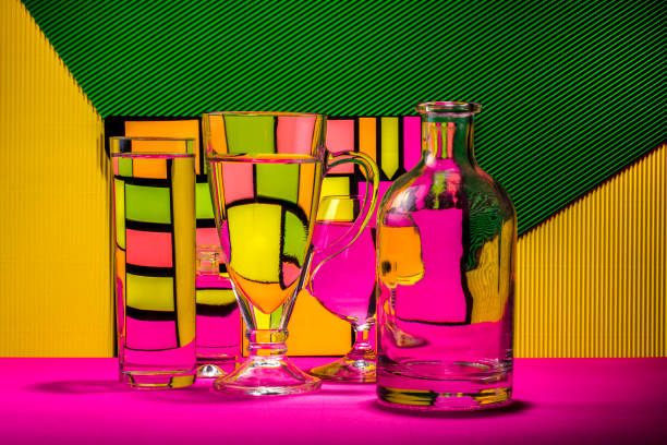istock Abstract still life with glassware on colored bright background 1326376539