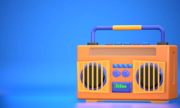 istock modern yellow radio. Retro radio realistic 3d render 1326377554