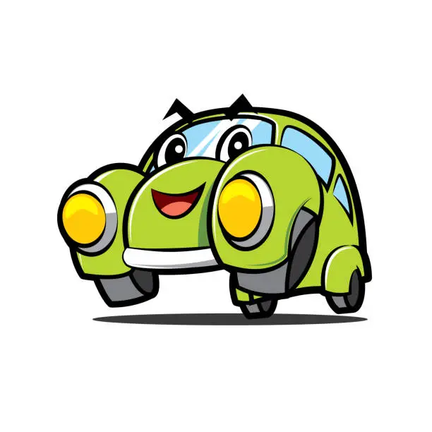 Vector illustration of Cute happy green car character cartoon moving