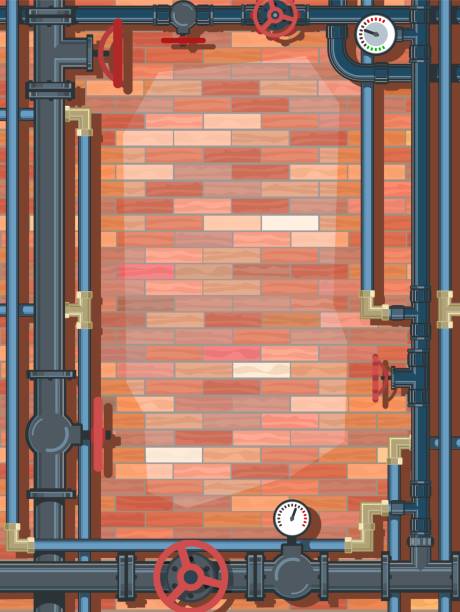 istock Pipeline. Frame with place for text with brick background. Water fittings. Pipeline for various purposes. Illustration vector 1326382216