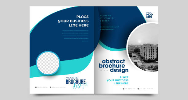 Business brochure template with blue circle Abstract cover design, business brochure template, layout, report, magazine or booklet in A4 simple letterhead template stock illustrations