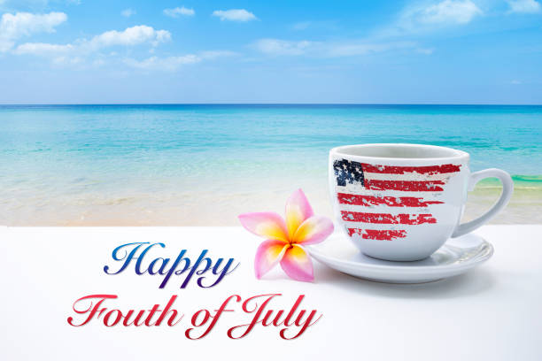 happy fourth of july independence day of united state of america card - photography starbucks flag sign imagens e fotografias de stock