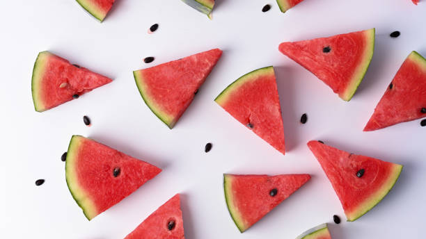 istock Sliced fresh watermelon on white background. 1326386602