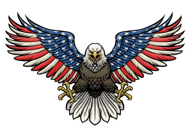 Vector illustration of american flag painted bald eagle