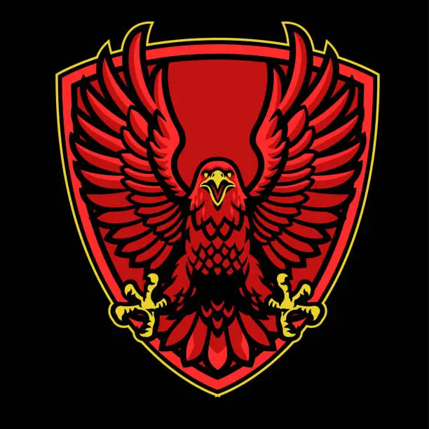 Vector illustration of red eagle mascot symbol on the shield