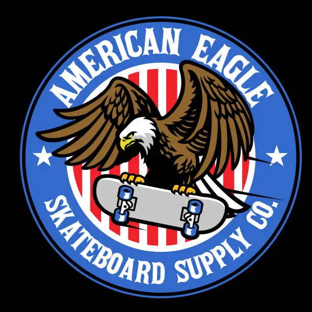Vector illustration of american eagle skateboard sport symbol