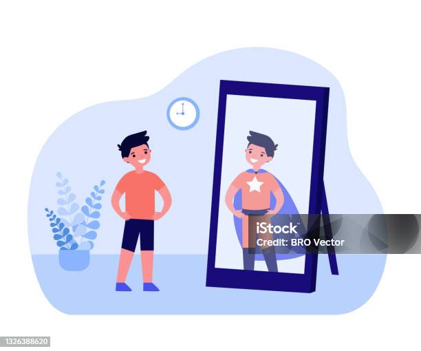 Smiling Boy Looking In Mirror And Seeing Superhero Stock Illustration - Download Image Now - Mirror - Object, Superhero, Celebrities - iStock Smiling Boy Looking In Mirror And Seeing Superhero Stock Illustration - Download Image Now - Mirror - Object, Superhero, Celebrities - iStock