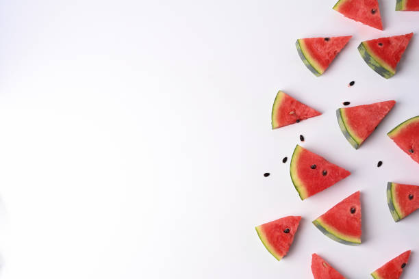 istock Sliced fresh watermelon and copy space on white background. 1326388666
