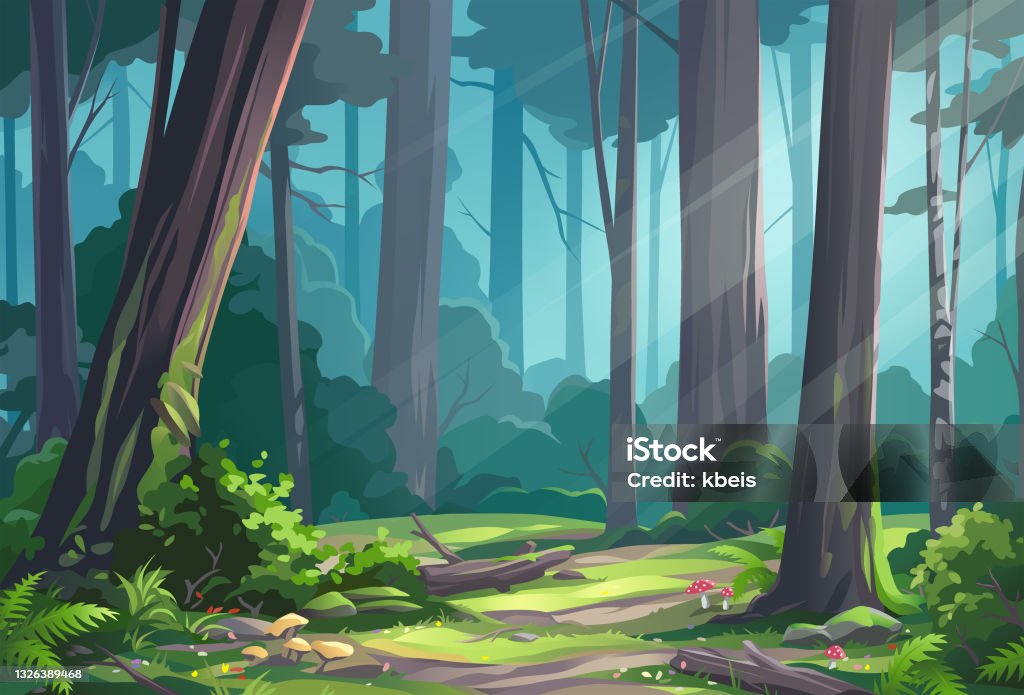 Beautiful Sunlit Forest - Royaltyfri Skog vektorgrafik